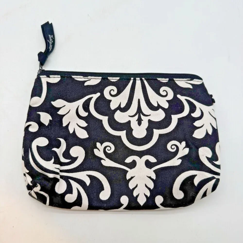 Thirty-One Mini Zipper Pouch Parisian Pop Black White Damask Top Zip Makeup Bag